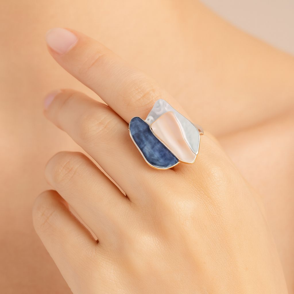 Sculptural enamel ring for women with hand painted finish