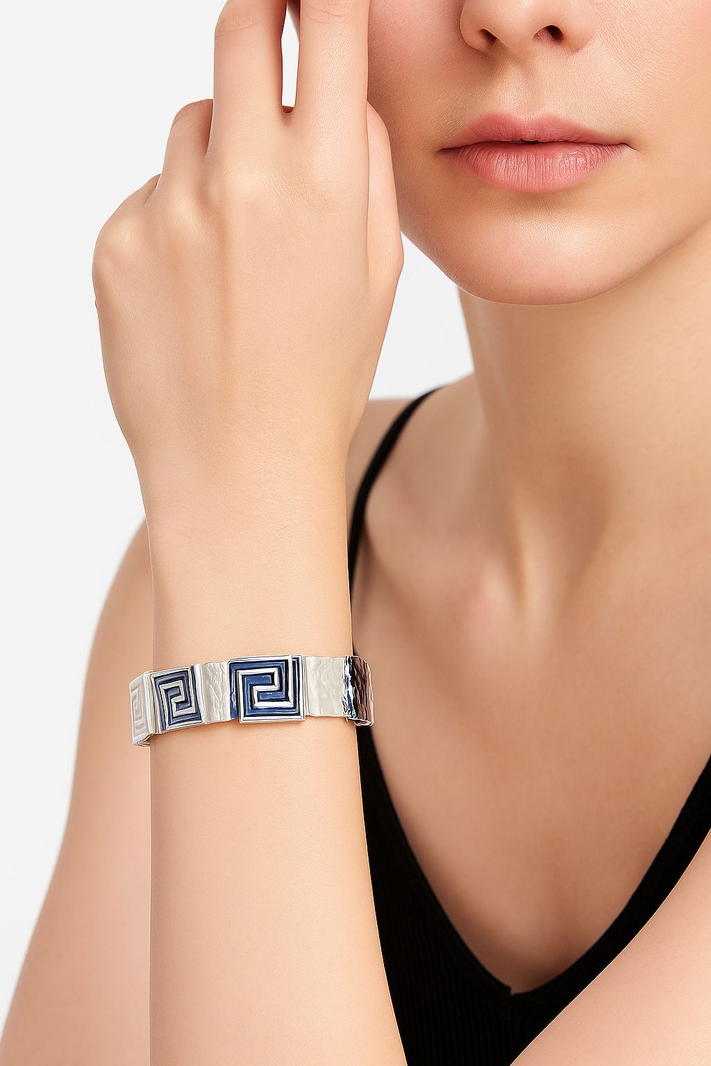 Hand-painted enamel geometric bangle for women