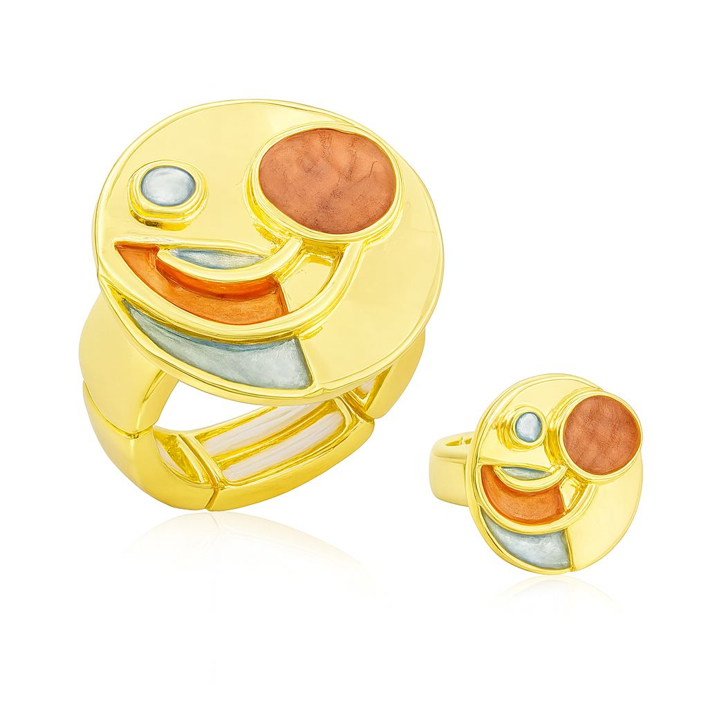 Modern color-block gold statement ring with hand-painted enamel