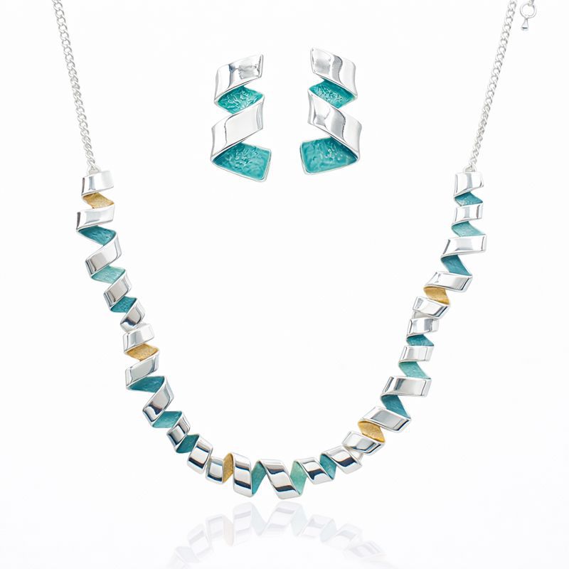 Modern enamel spiral necklace and earrings set with KC gold plating