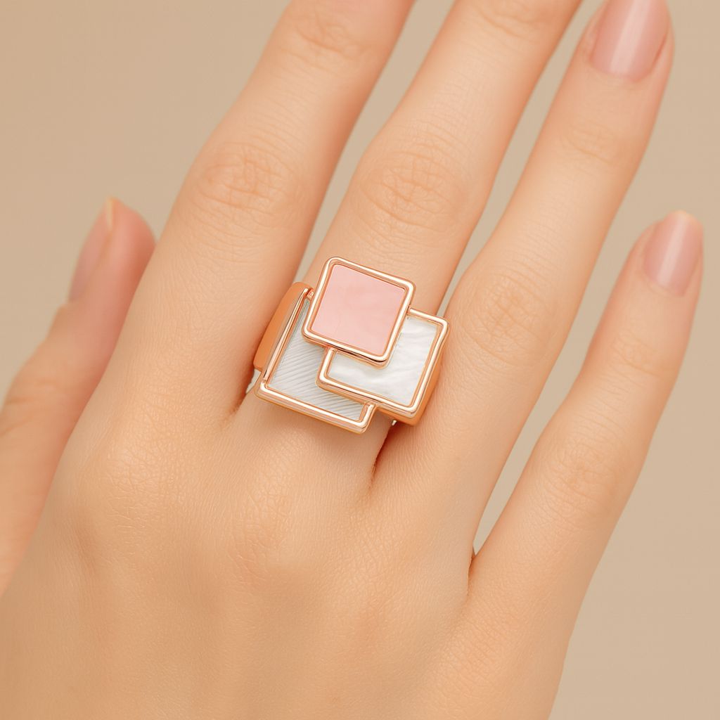 Modern enamel statement ring worn by model