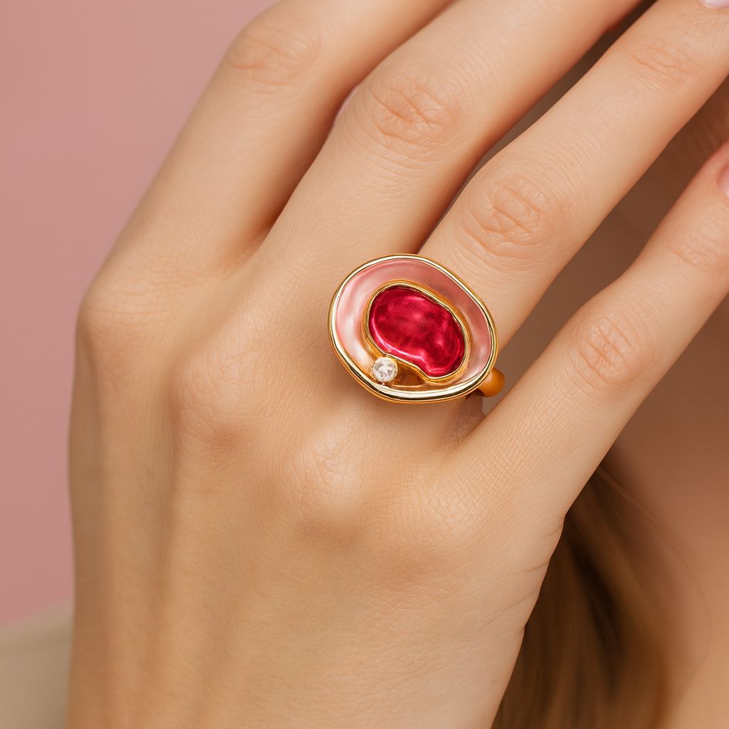 Modern fashion enamel ring for women with KC gold plating