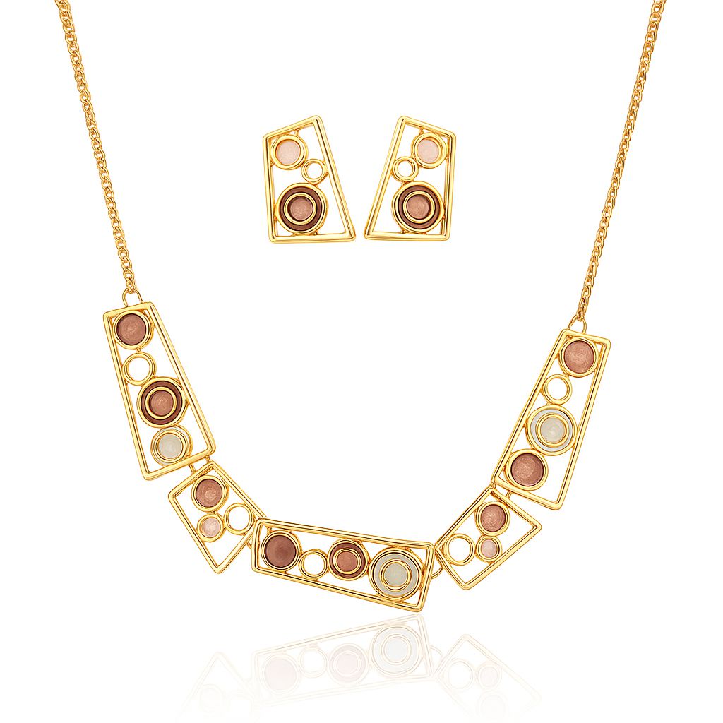 Modern geometric enamel necklace and earrings set in KC gold plated alloy