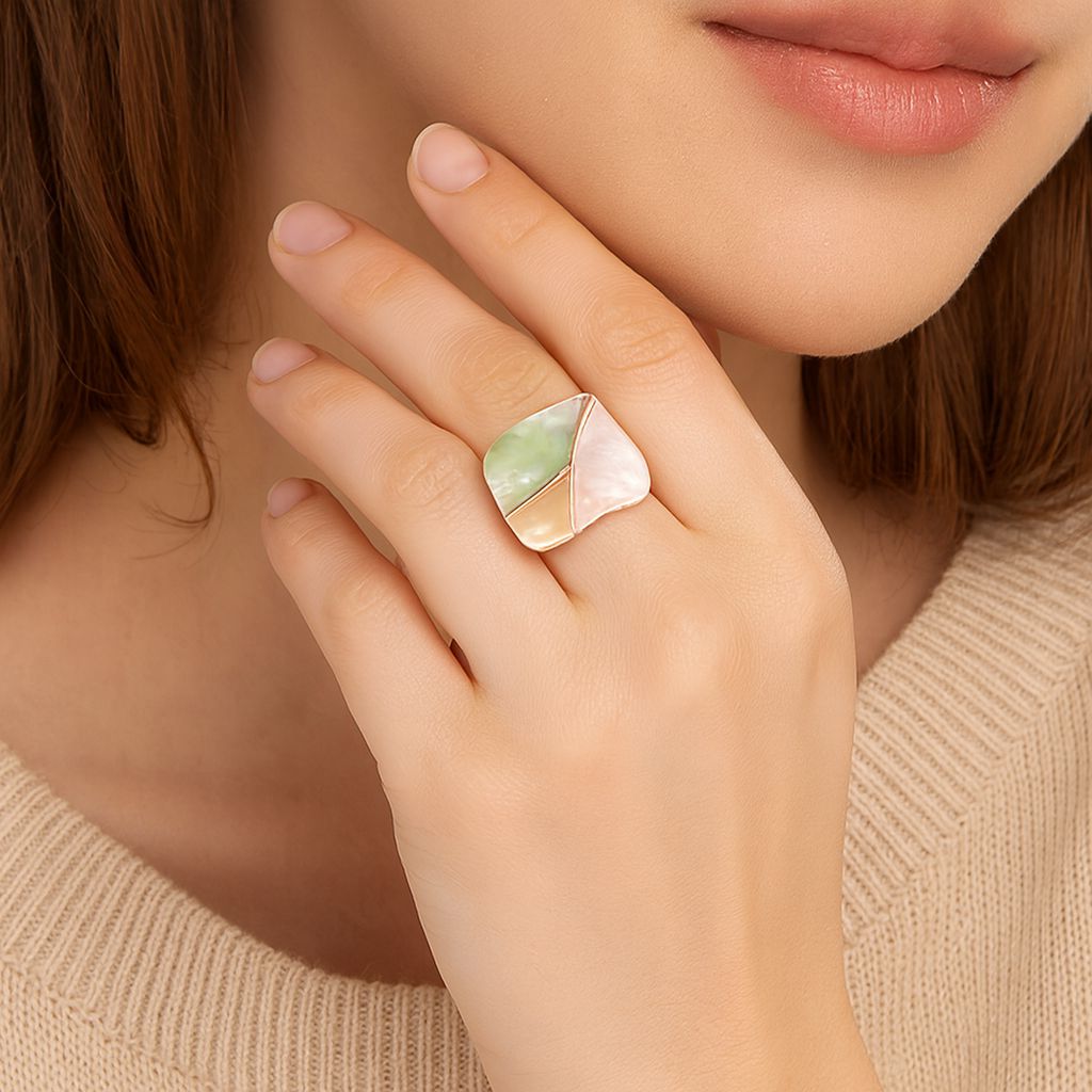 Modern geometric gold ring with hand painted pastel finish