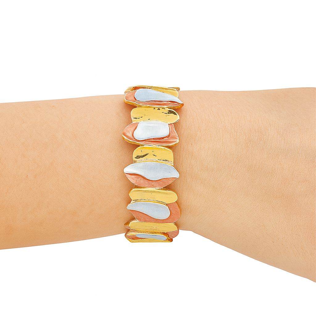 Close-up of textured enamel and gold alloy bracelet