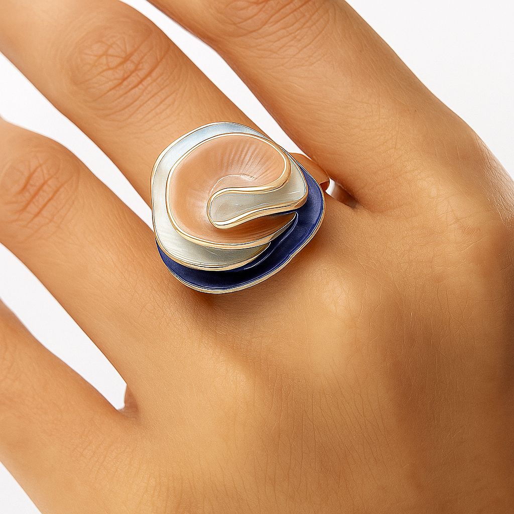 Modern neutral tone sculptural statement ring for women