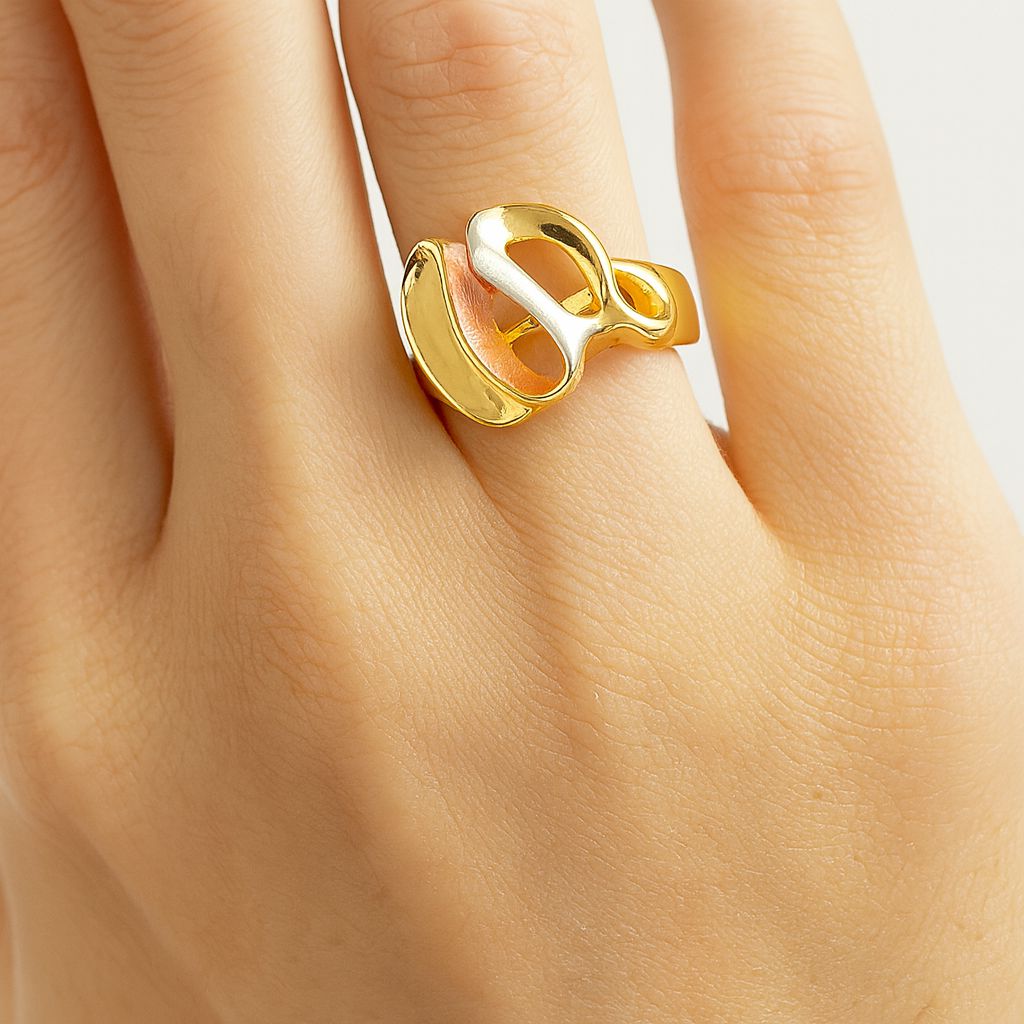 Modern open-shape statement ring in KC gold with enamel detail