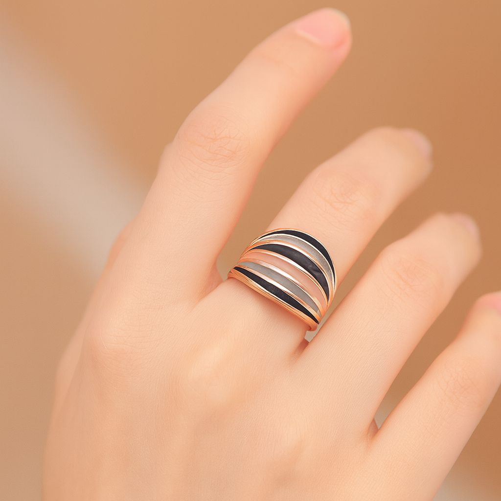 Modern wide band enamel ring with layered hand painted stripes