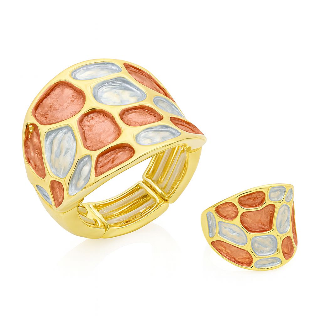 “Hand-painted mosaic enamel ring in KC gold – front view”