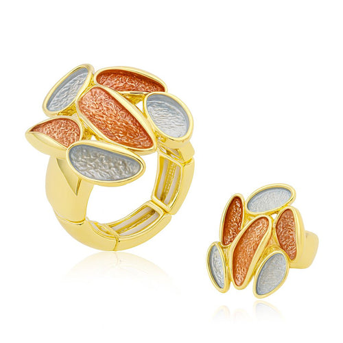 KC gold plated mosaic statement ring with hand-painted enamel texture for women
