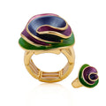 Hand painted multicolor enamel statement ring in KC gold plated alloy