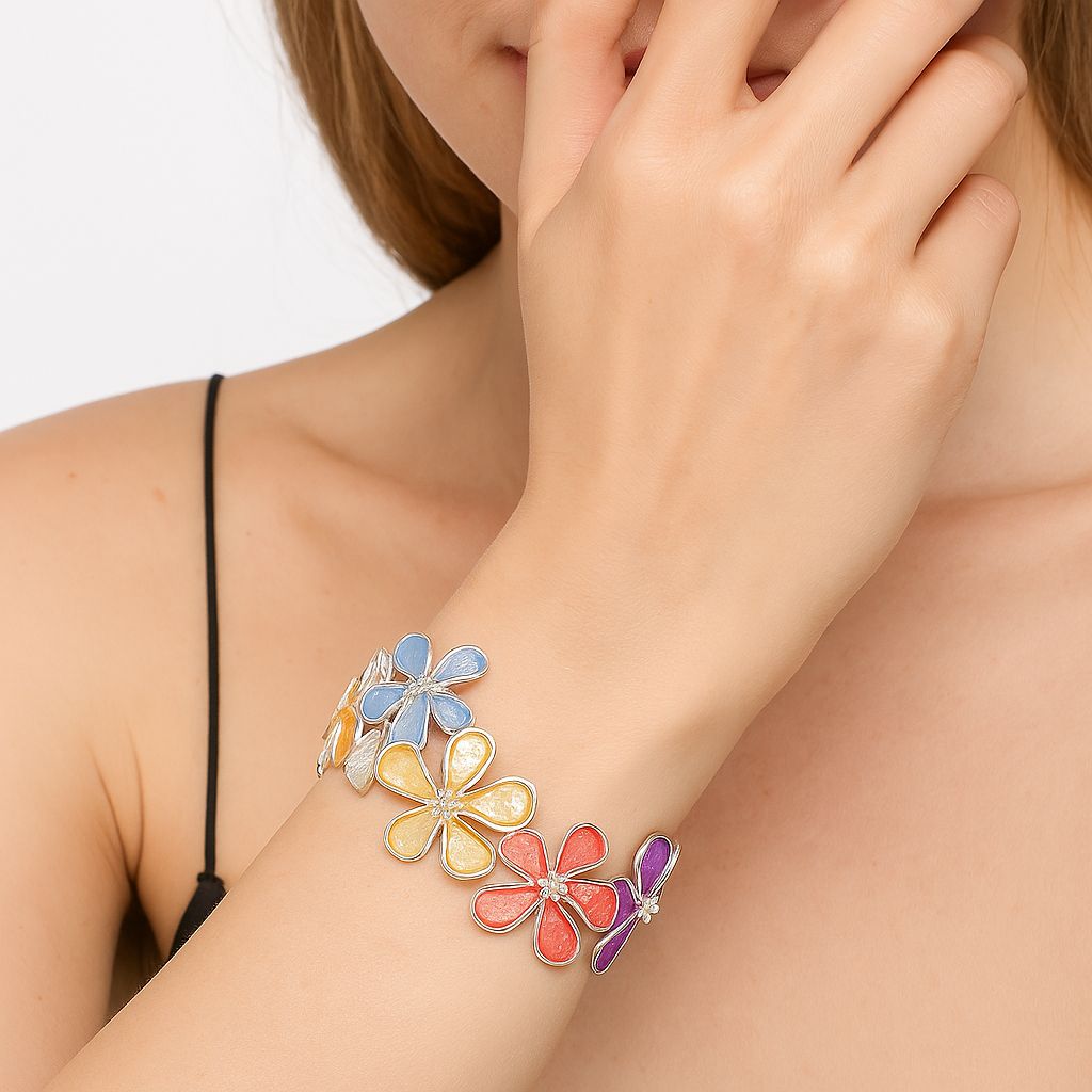 Hand-painted multicolor floral enamel bracelet