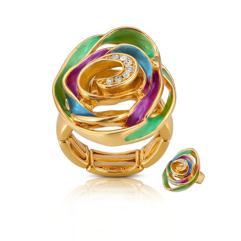 Multicolor hand painted enamel swirl ring with KC gold plating