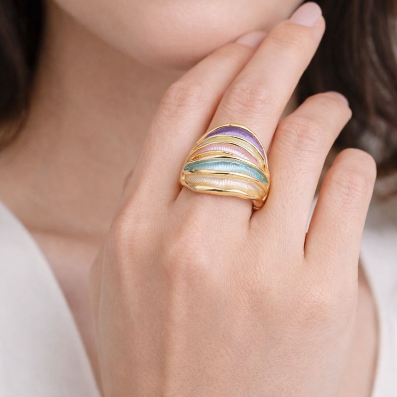 Multicolor stacked enamel ring with gold plated adjustable band