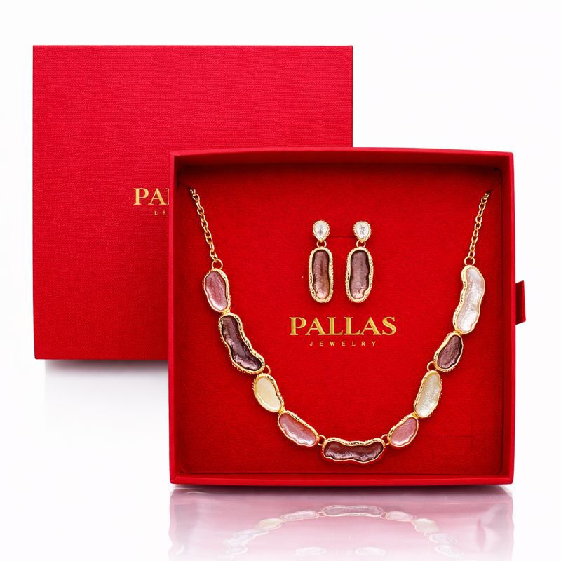 Artistic enamel jewelry set necklace and earrings for women