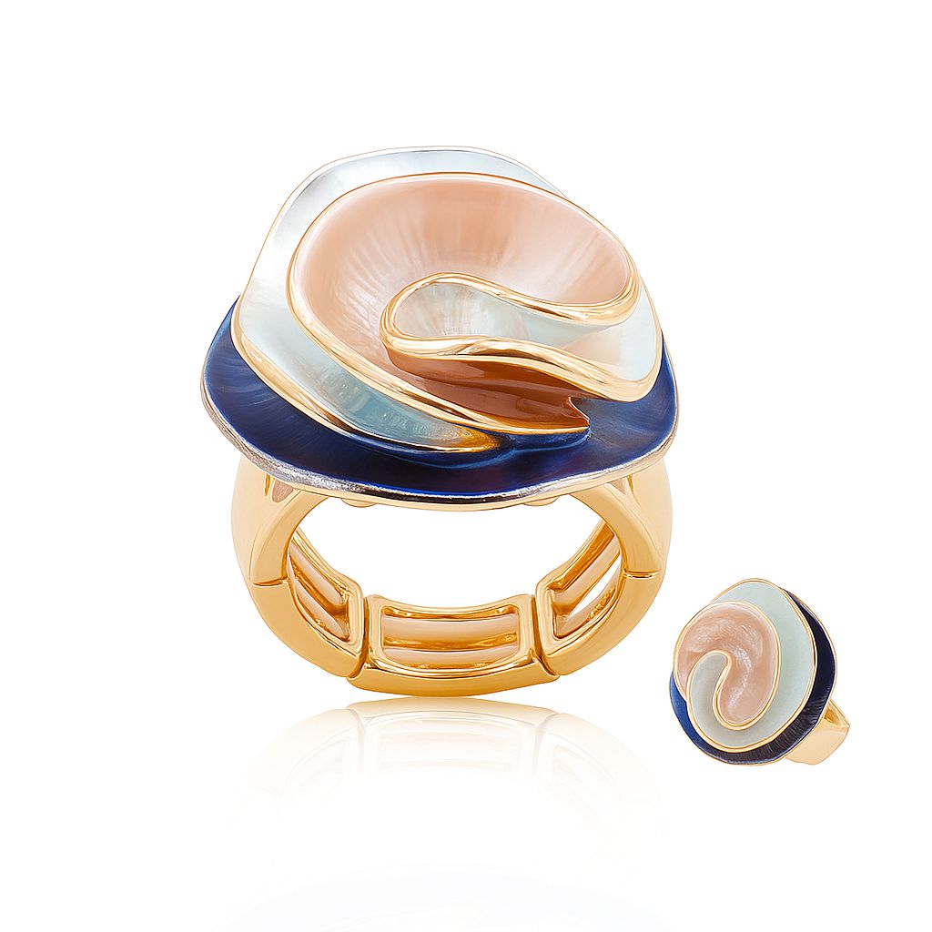 Hand painted neutral enamel statement ring in KC gold plated alloy
