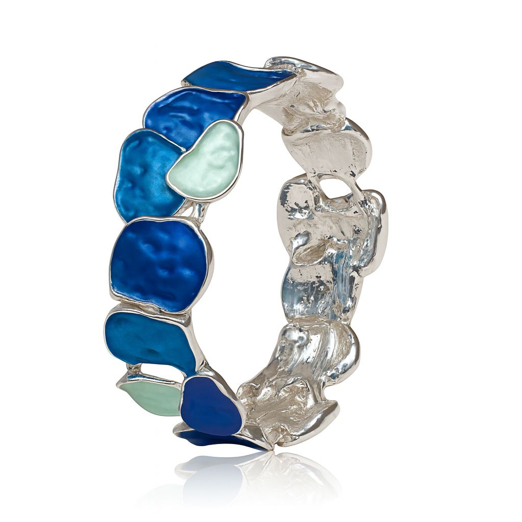 Ocean blue and green enamel bracelet with KC gold plating and hand-painted details