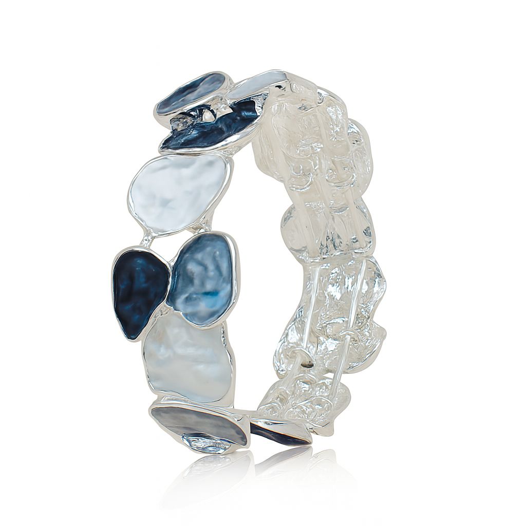 Hand-painted ocean blue KC silver bangle bracelet with irregular shell texture