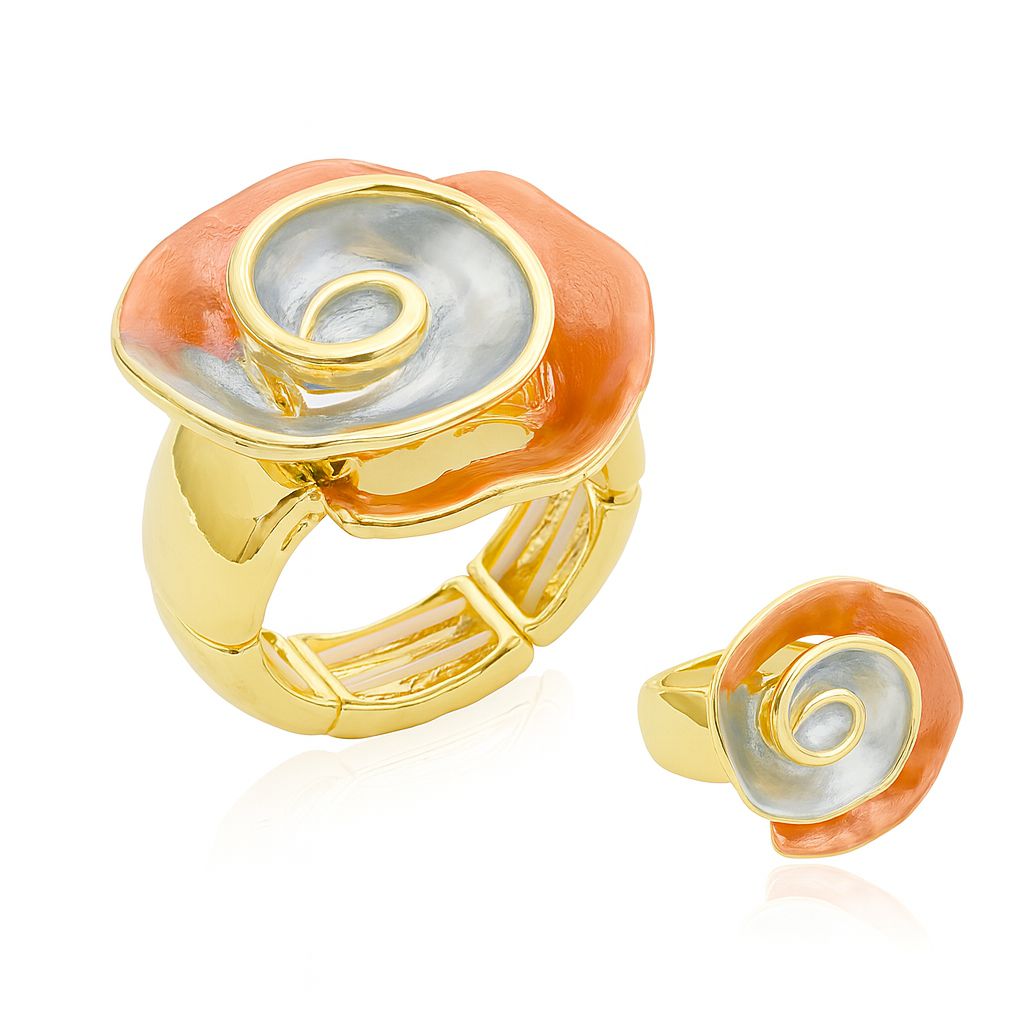 Ocean swirl gold enamel statement ring with KC gold plating