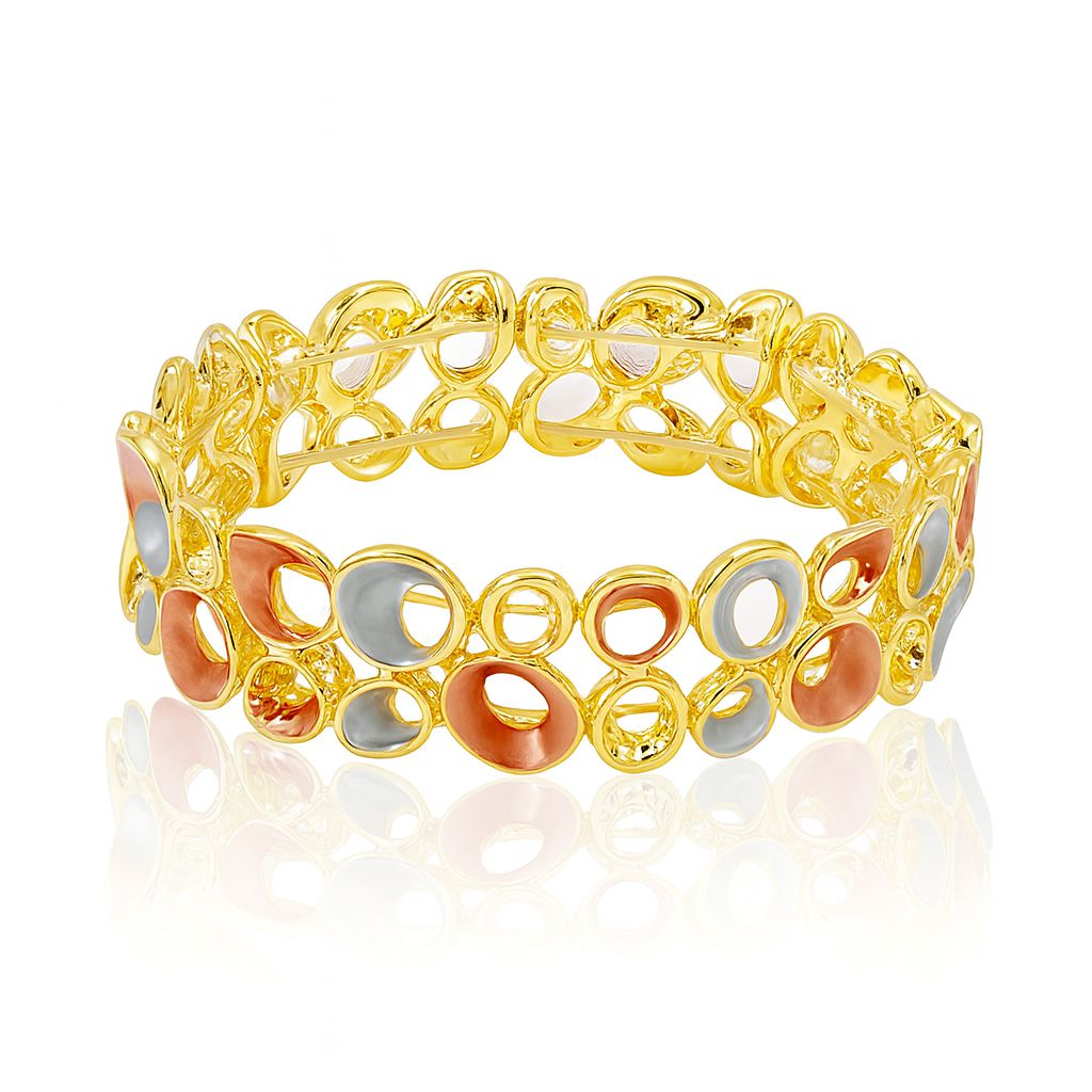 Open circle link enamel bangle with gold plating – side angle