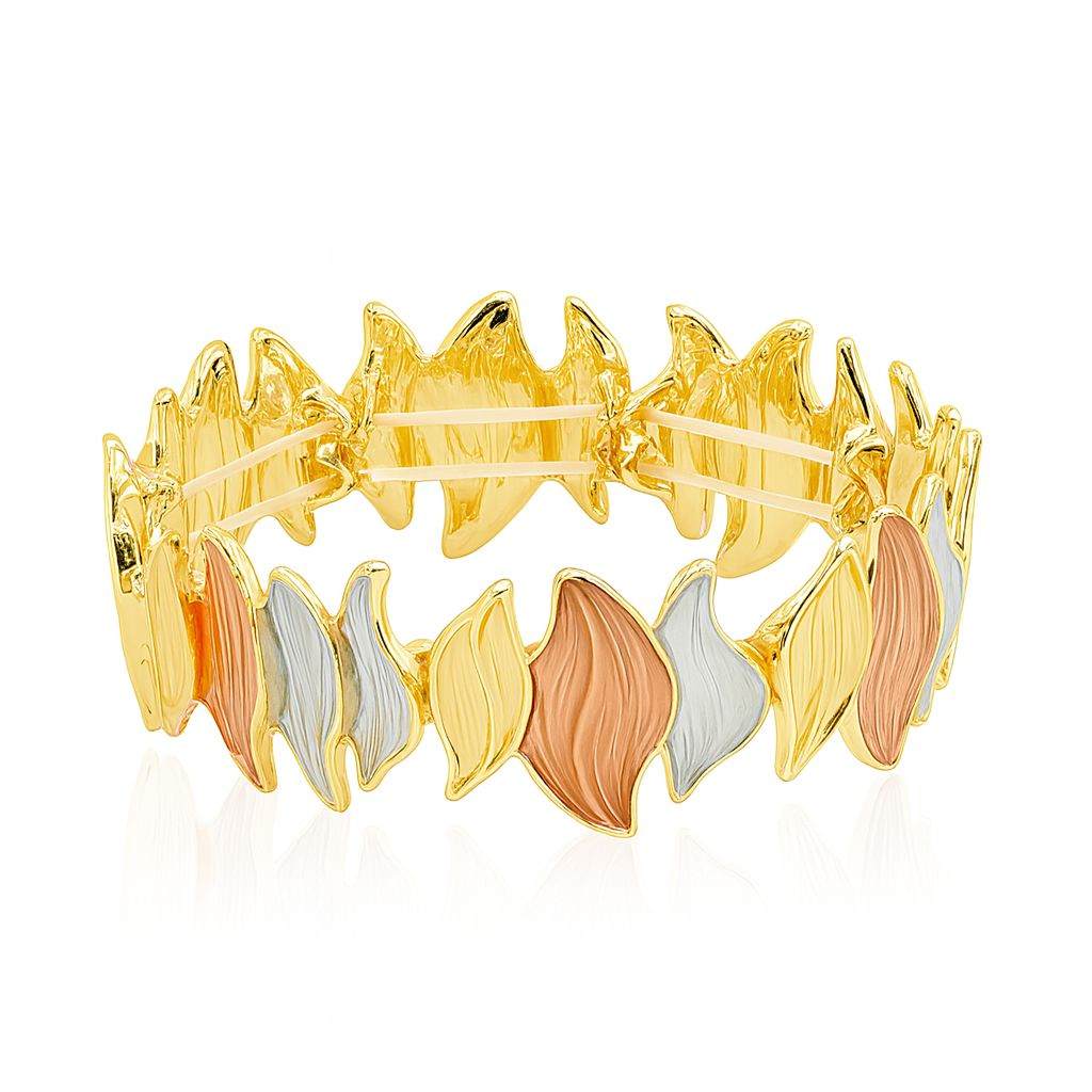 KC Gold-Plated Leaf Texture Bracelet with hand-painted multi-color enamel alloy links for women