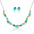 Oval enamel necklace and stud earrings set in KC gold plated alloy