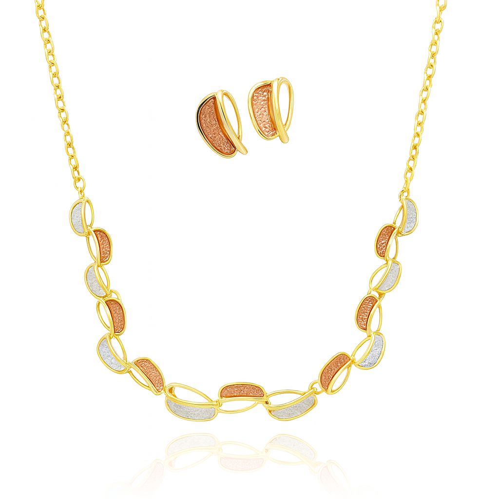 Hand-painted oval link necklace and earring set in KC gold