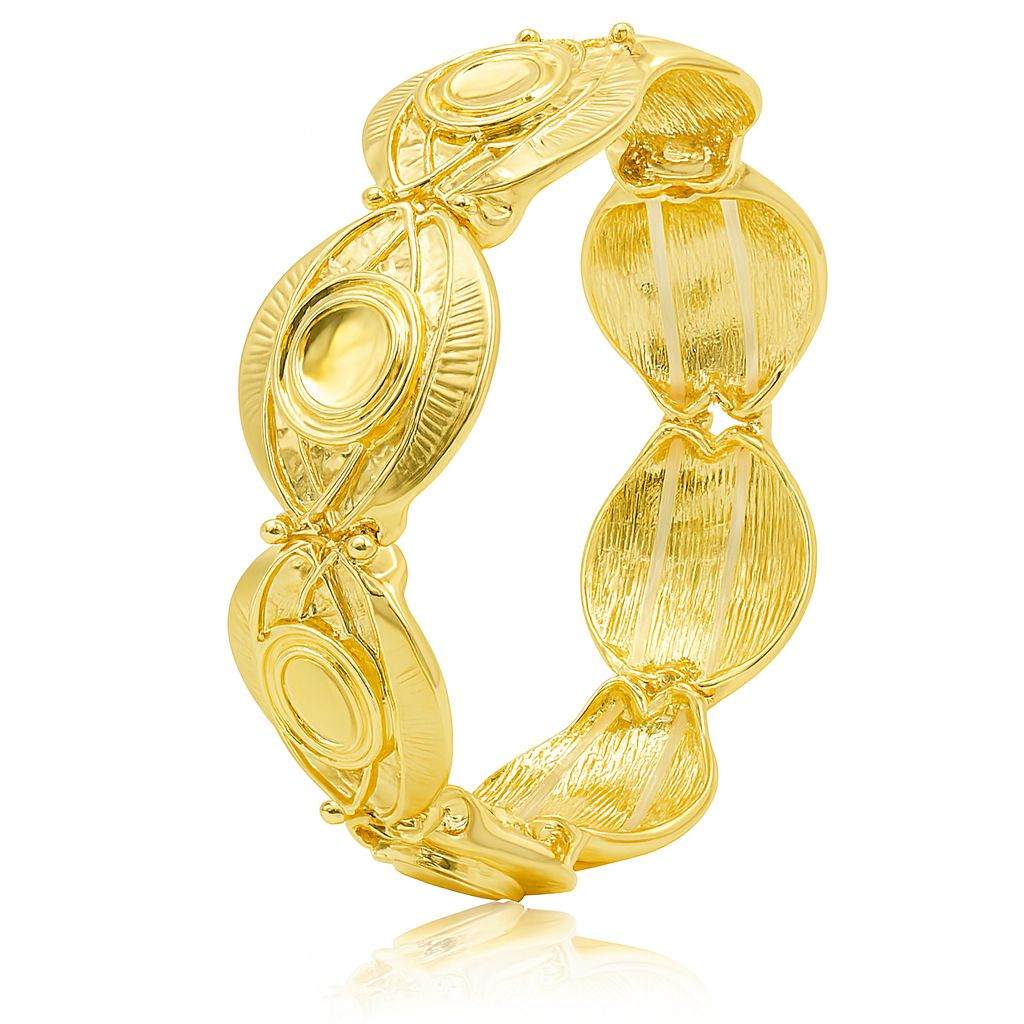 Vintage oval relief gold bangle with KC gold plating and hand-painted details