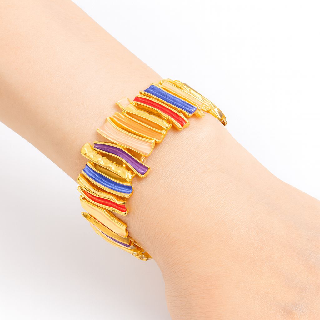 Artistic enamel bracelet side angle close-up