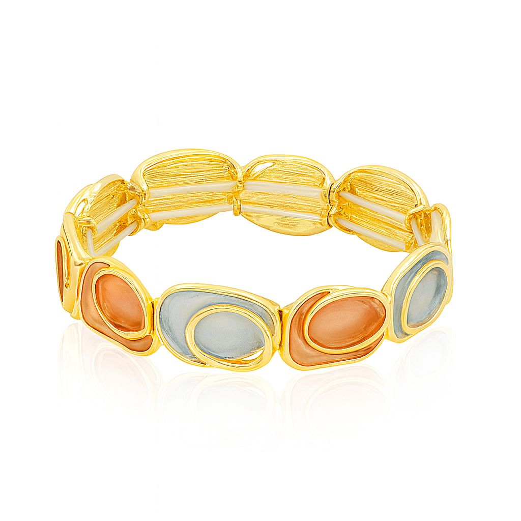 Artistic alloy bangle with terracotta and grey enamel accents