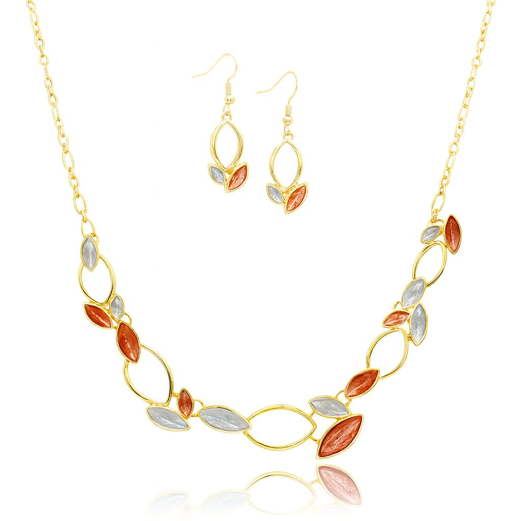 Elegant hand-painted enamel necklace and earring set with KC gold plating