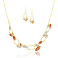 Elegant hand-painted enamel necklace and earring set with KC gold plating
