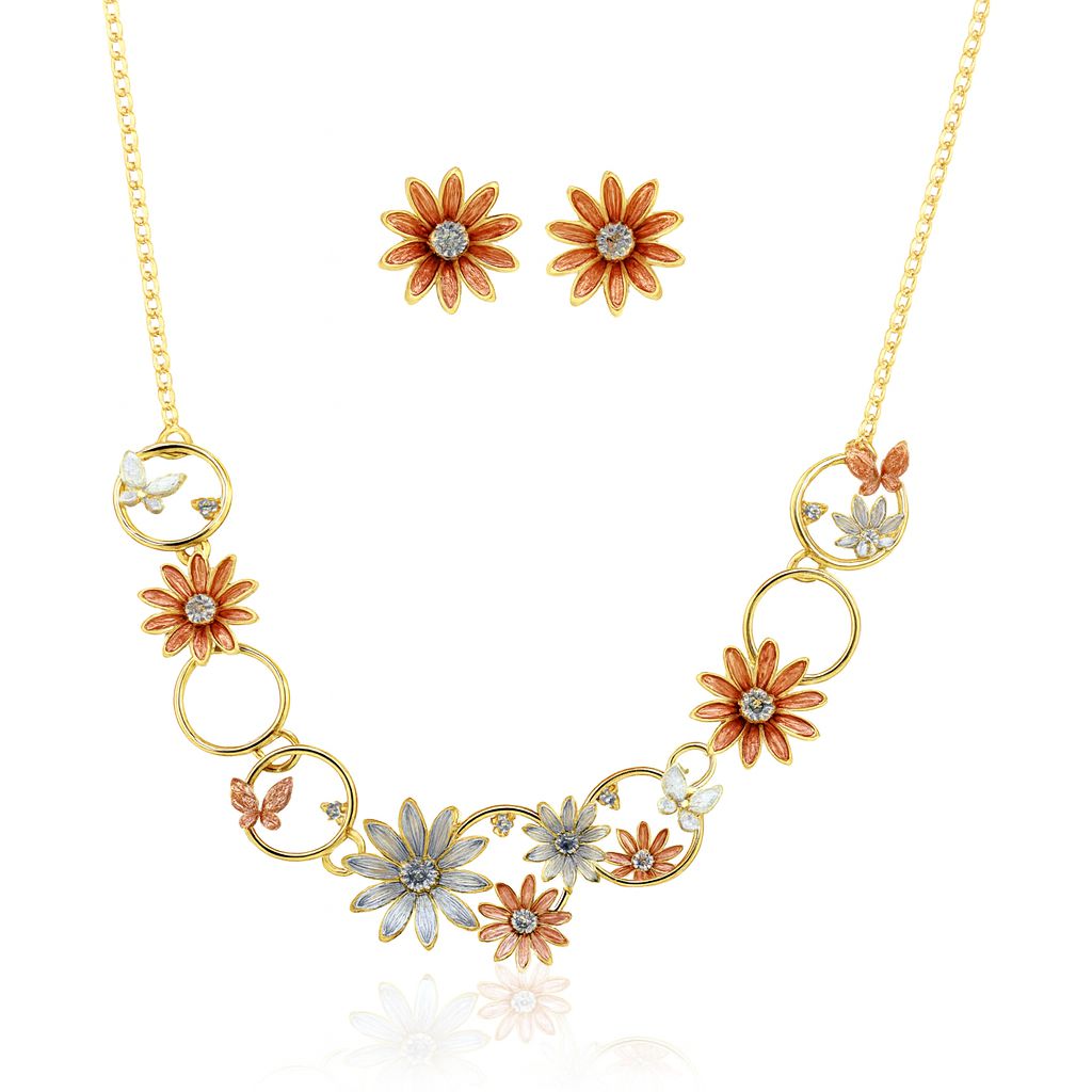 KC gold hand-painted floral necklace and earrings set