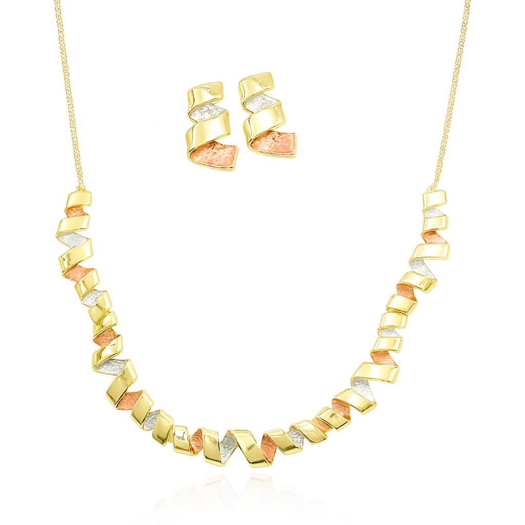 Geometric KC gold plated necklace and earrings set with hand-painted enamel