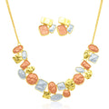 KC gold plated geometric stone necklace and earrings set for women