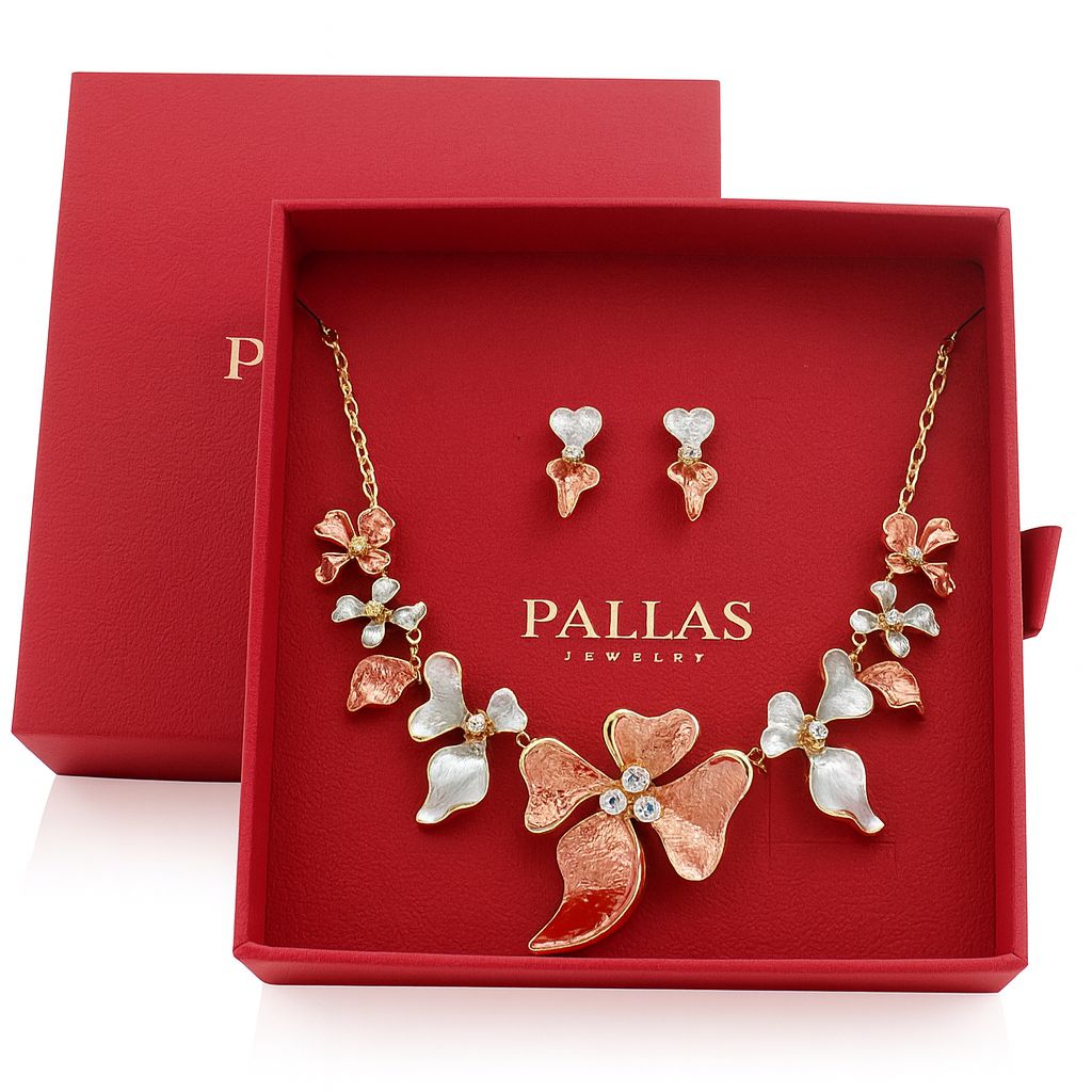 PALLAS red gift box with floral necklace and earrings set