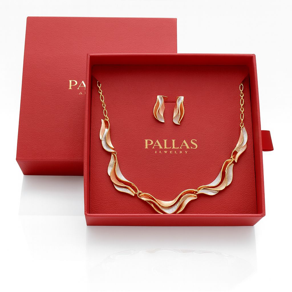 Pallas gift box packaging with leaf jewelry set