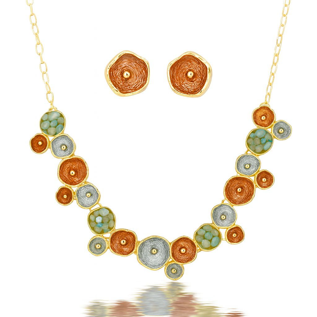 KC gold hand-painted multicolor circle necklace and earring set for women
