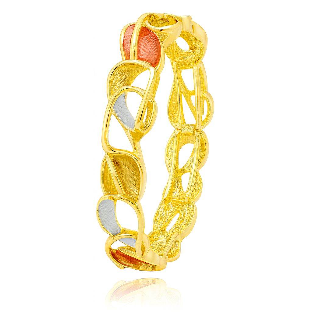 Hand-painted enamel KC gold plated bangle bracelet with irregular artistic links – front view