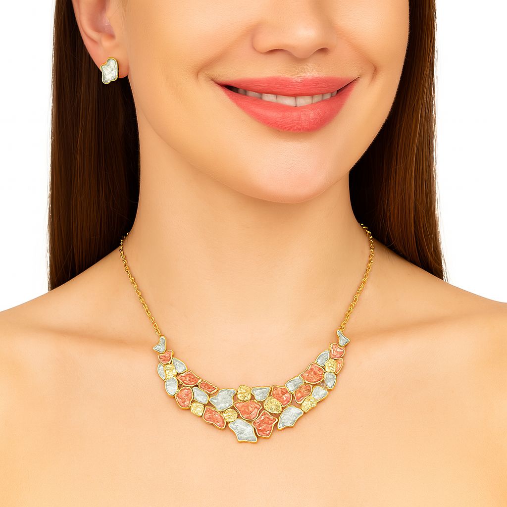 KC gold alloy necklace with hand-painted enamel details