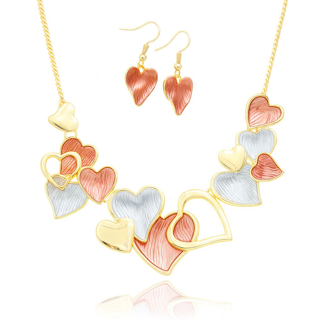 Hand-painted heart necklace and earring set with KC gold plating