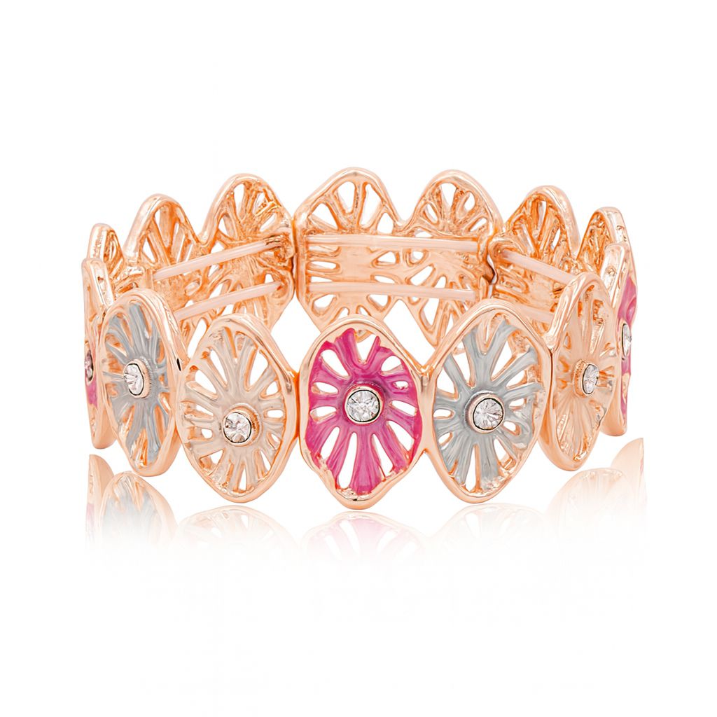 Pink enamel floral-style bracelet – handcrafted