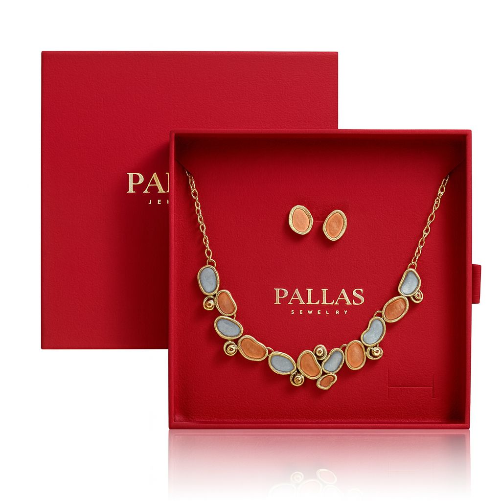 Lightweight alloy necklace set with hand-painted enamel details