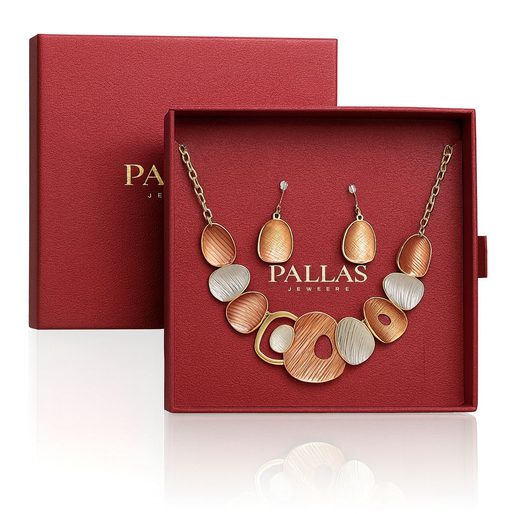 PALLAS jewelry gift box with artistic KC gold plated necklace and earrings set