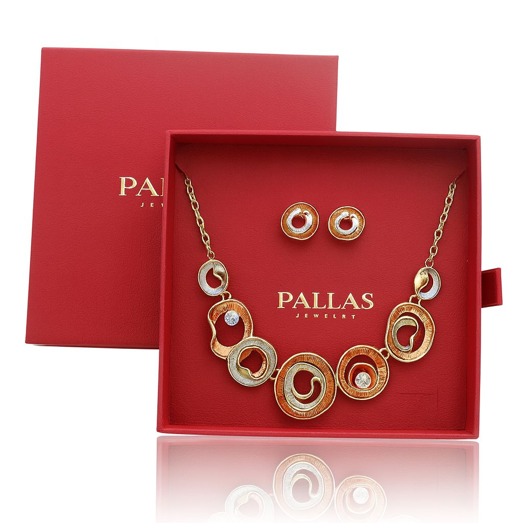 Contemporary circle pattern jewelry set with textured enamel