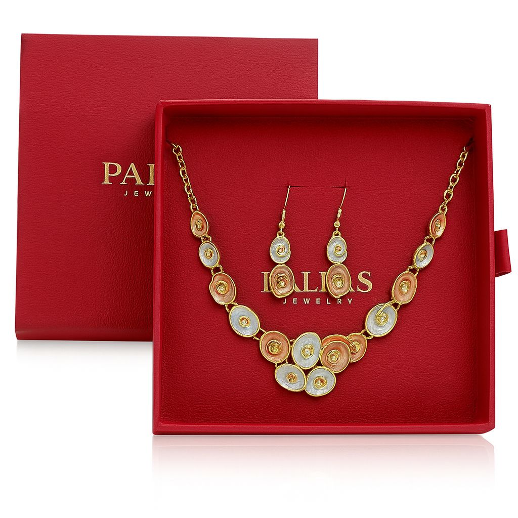 KC gold necklace and earrings set in PALLAS luxury red gift box