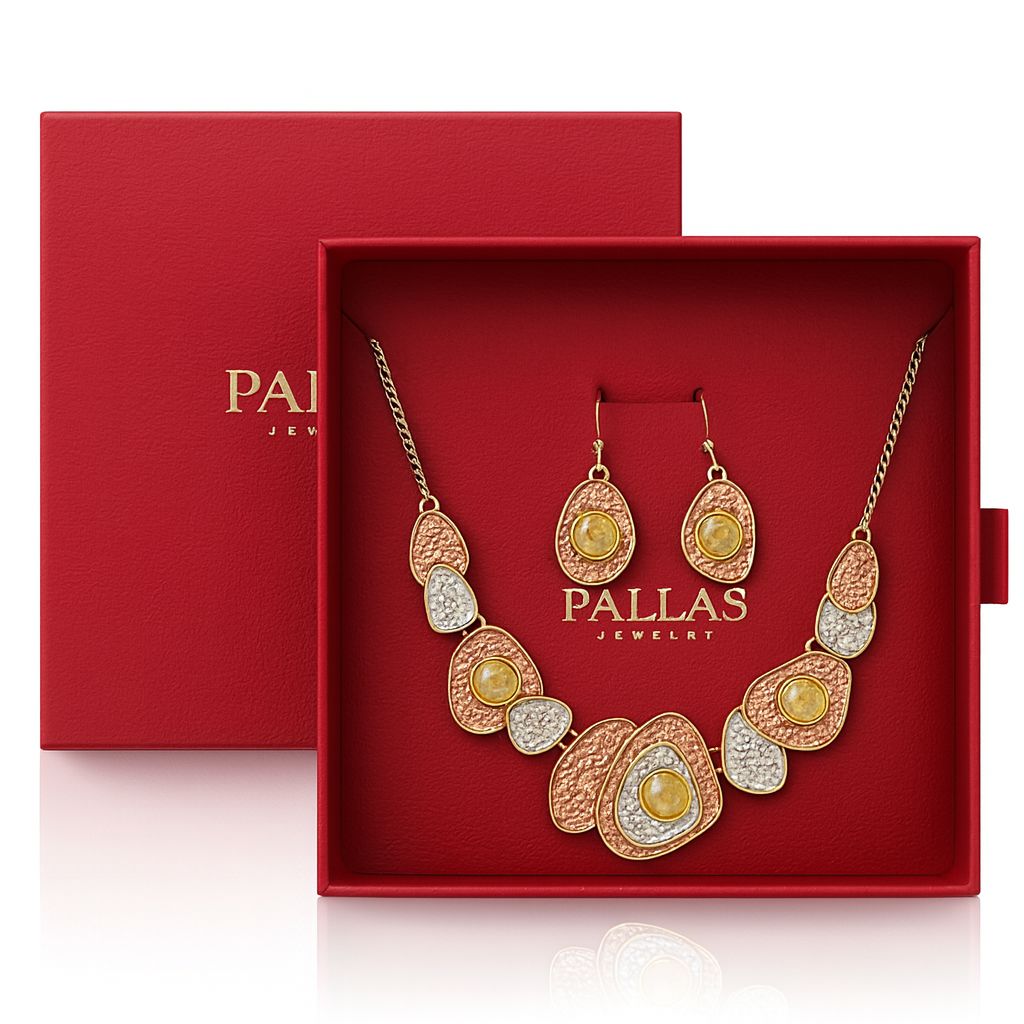 Pallas Jewelry gift box with geometric necklace and earrings