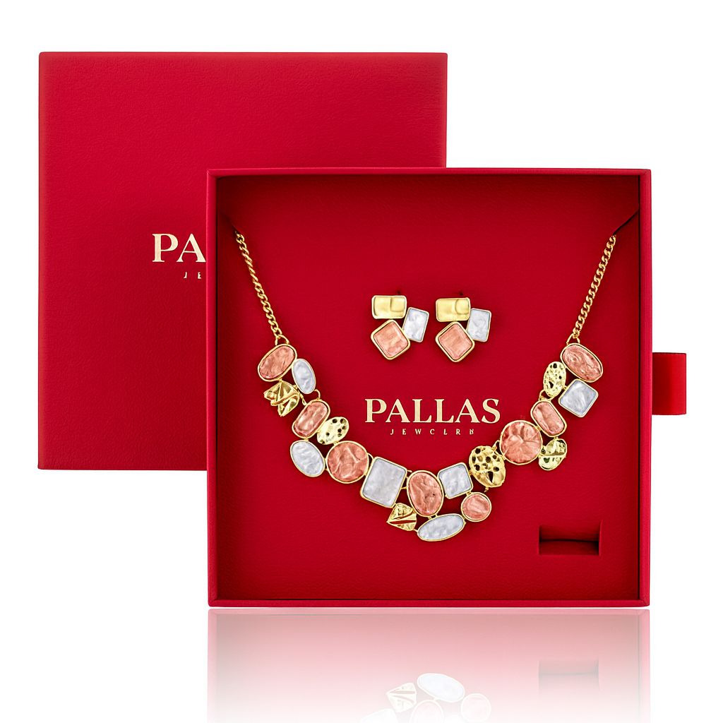 PALLAS red gift box featuring geometric necklace and earrings set