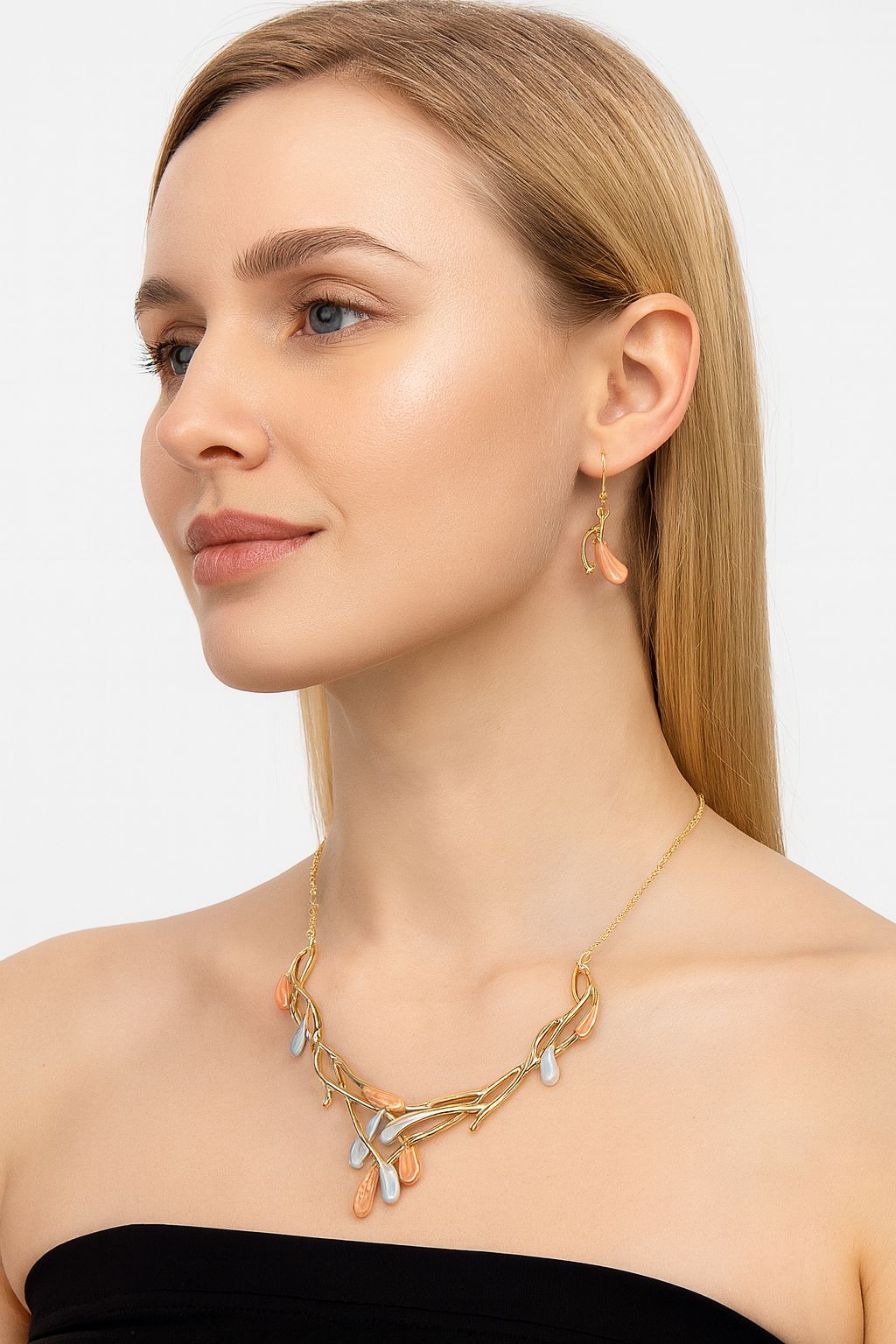 Hand-painted enamel jewelry set with KC gold plating