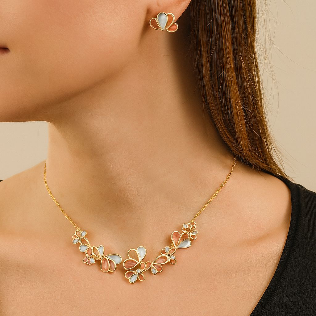 Elegant floral necklace and earrings set styled for daily wear